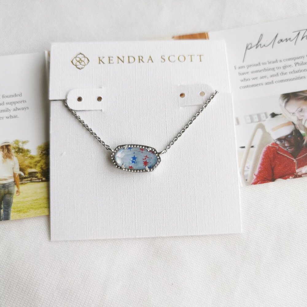 ❤️ Kendra Scott Elisa Silver Red White Blue Star Illusion Pendant Necklace ❤️